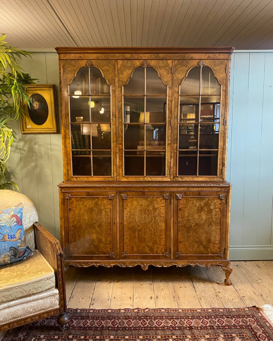 1920's Burr Walnut Glazed Bookcase