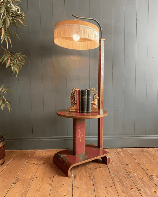 1920s Chinese Lacquered Lamp with Contemporary Silk Fringe Shade