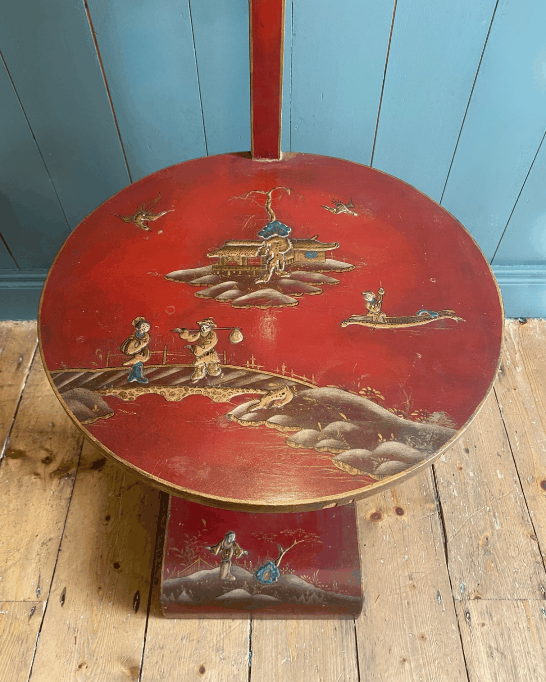 1920s Chinese Lacquered Lamp with Contemporary Silk Fringe Shade