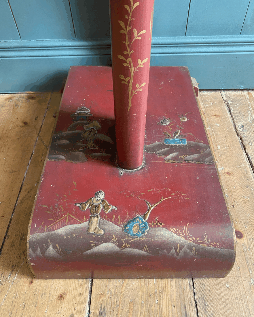 1920s Chinese Lacquered Lamp with Contemporary Silk Fringe Shade