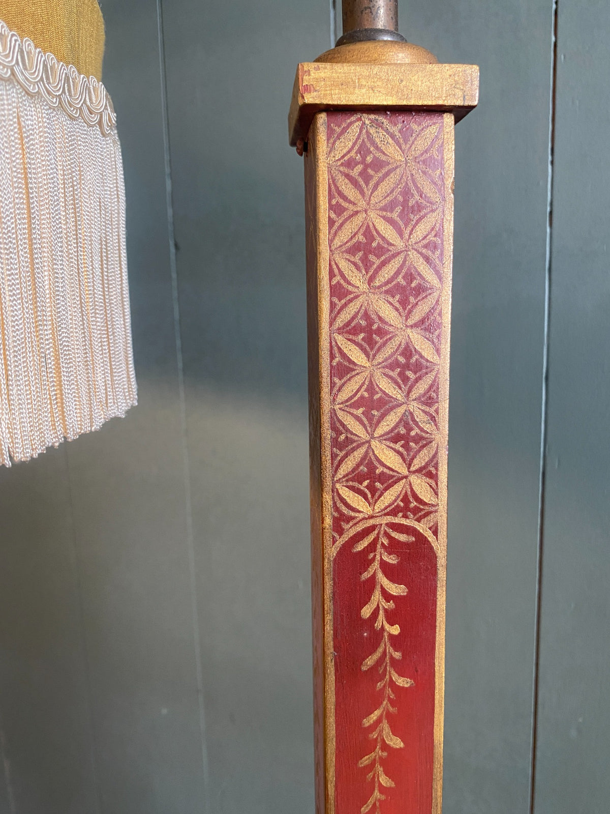 1920s Chinese Lacquered Lamp with Contemporary Silk Fringe Shade