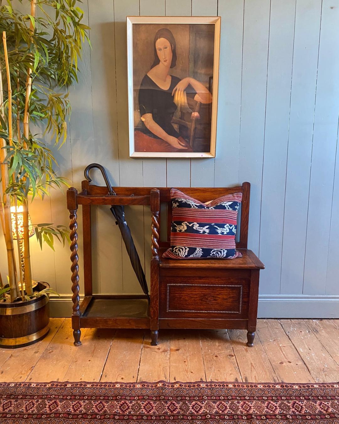 1920s Hall Seat with Umbrella/Stick Stand