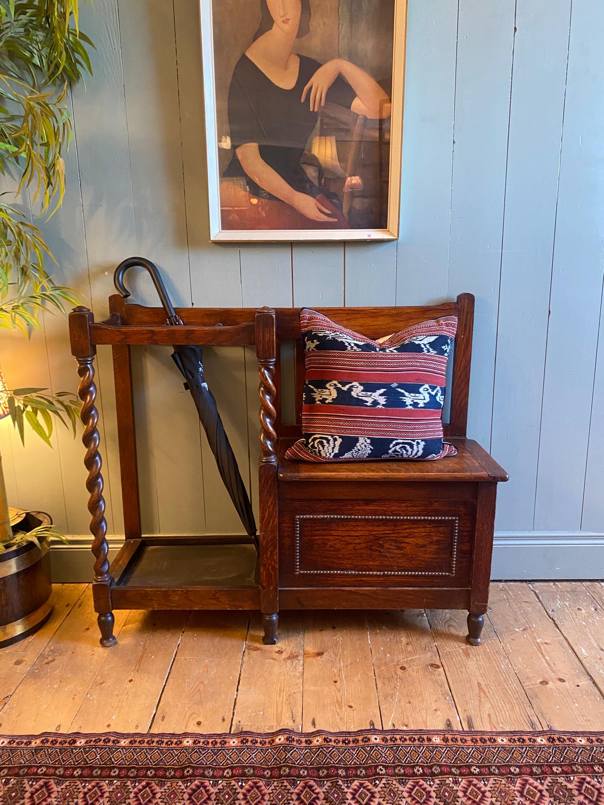 1920s Hall Seat with Umbrella/Stick Stand
