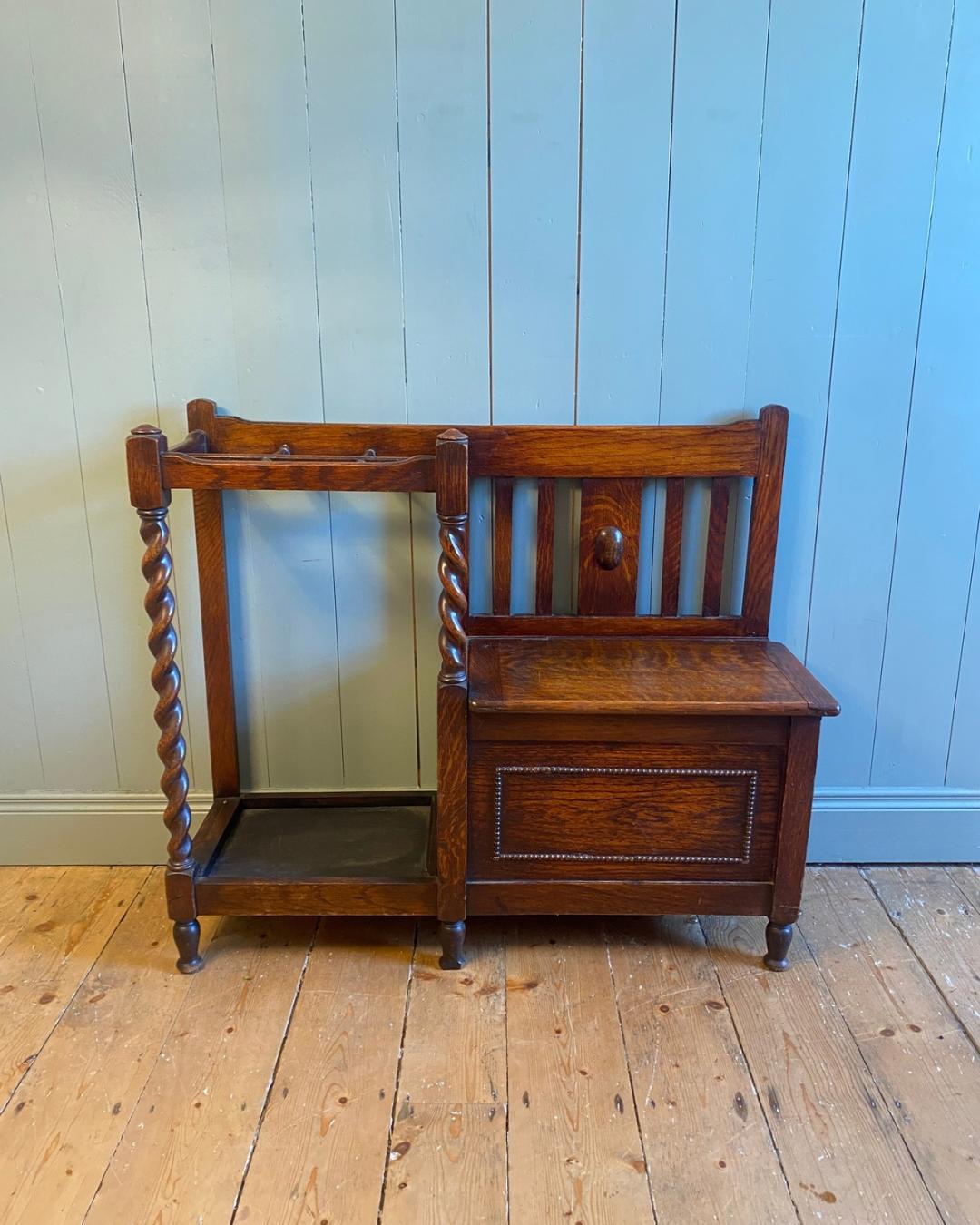 1920s Hall Seat with Umbrella/Stick Stand