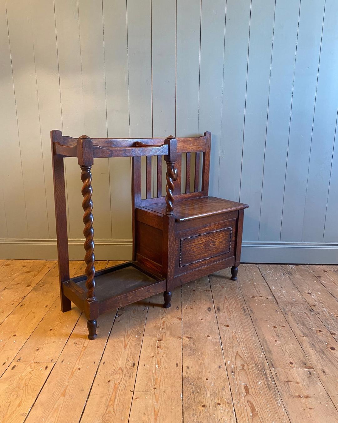 1920s Hall Seat with Umbrella/Stick Stand