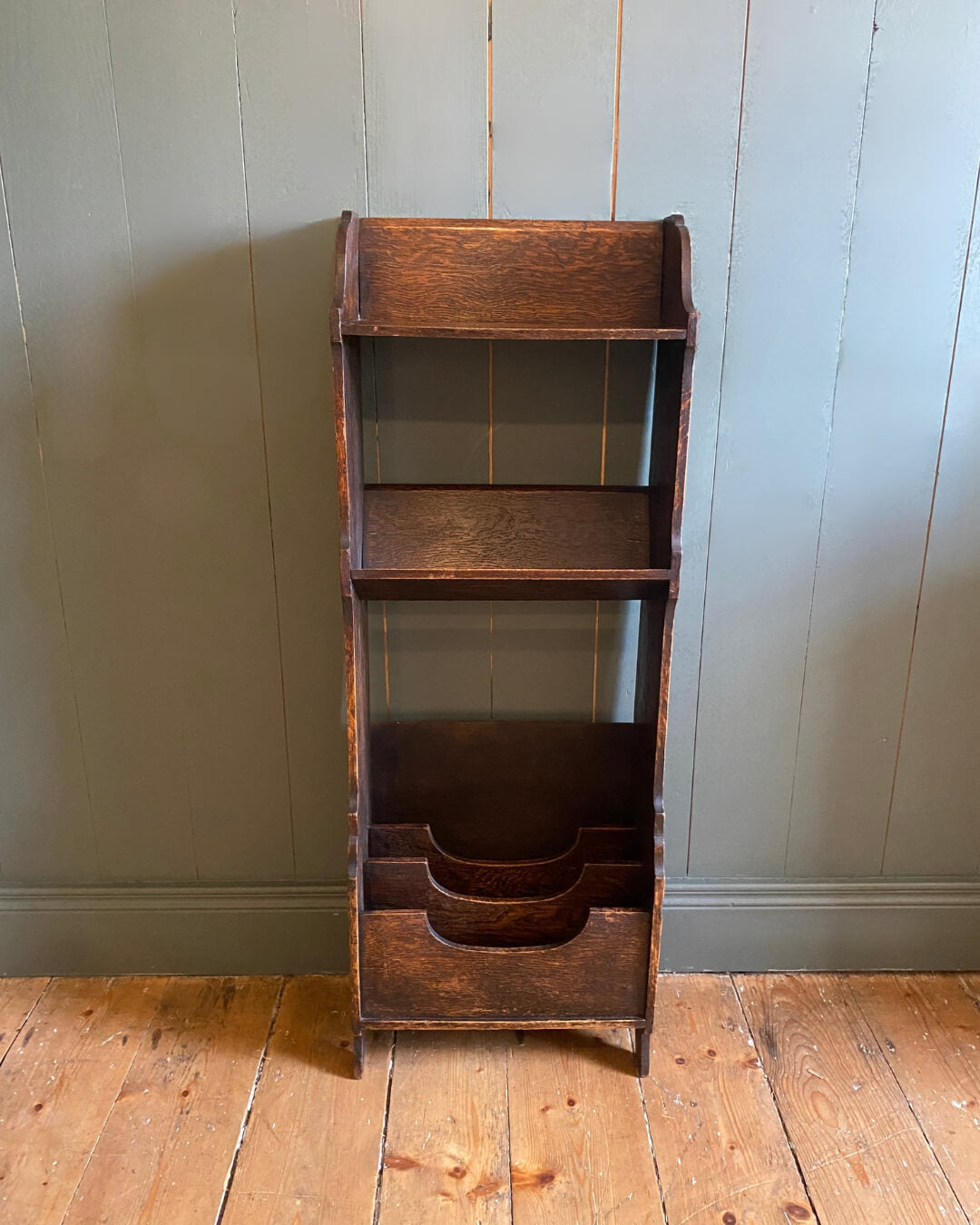 1920s Slim Oak Book/Magazine Rack