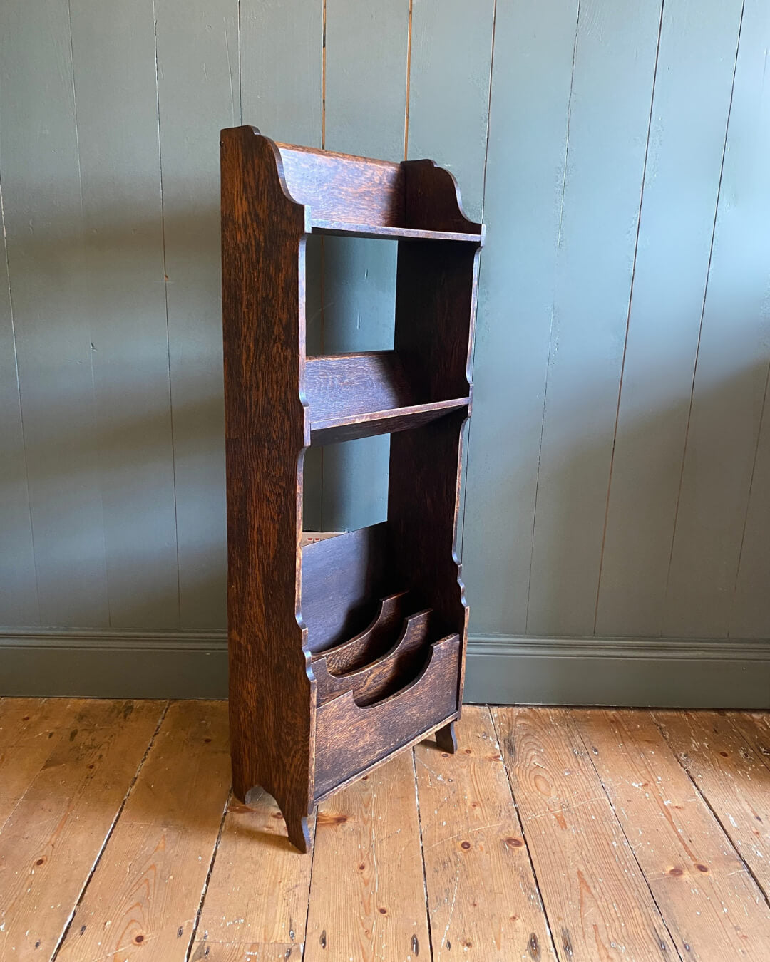 1920s Slim Oak Book/Magazine Rack