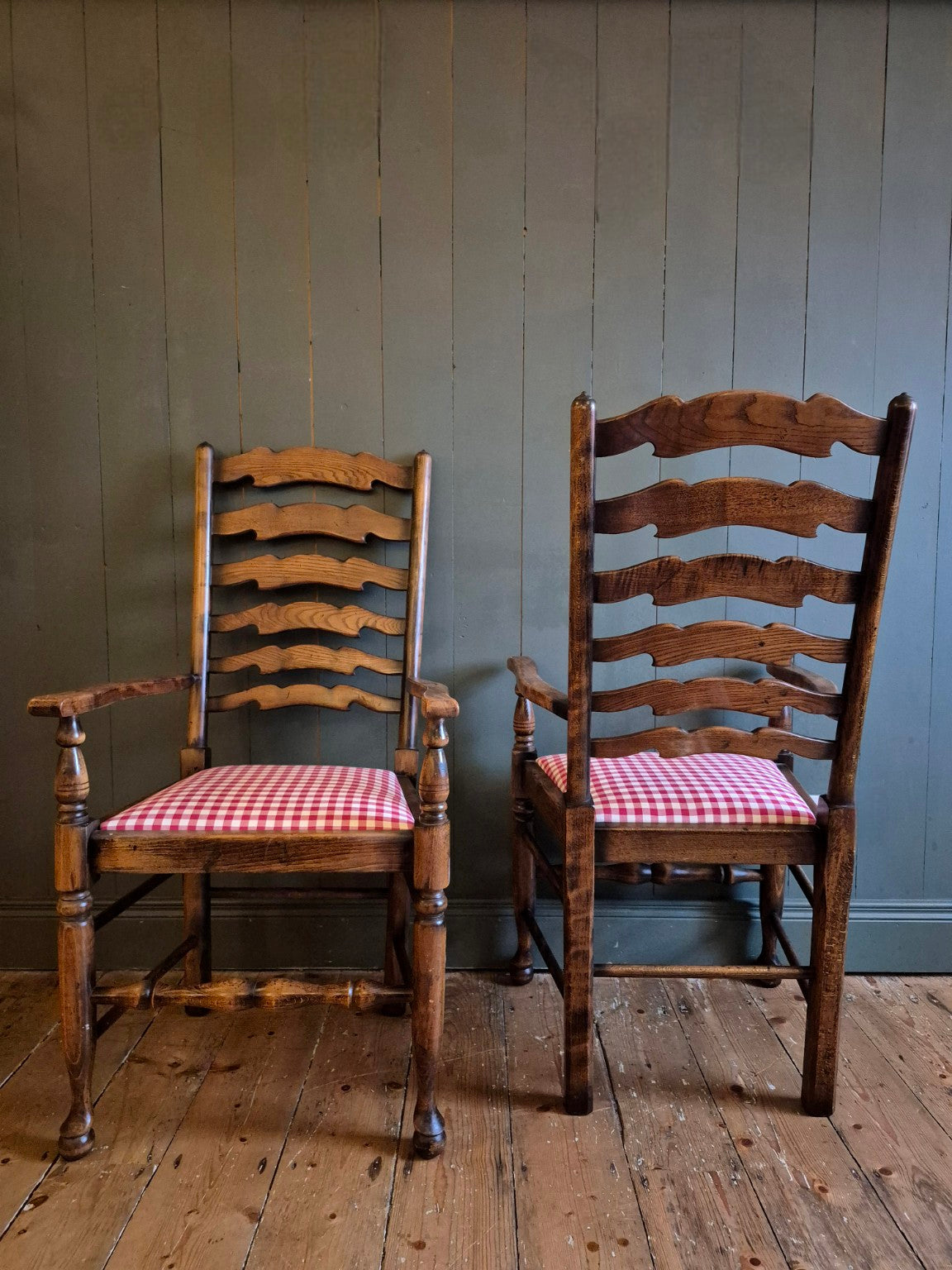 Set of Six Oak Ladder Back Dining Chairs Circa 1920's