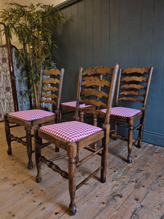 Set of Six Oak Ladder Back Dining Chairs Circa 1920's