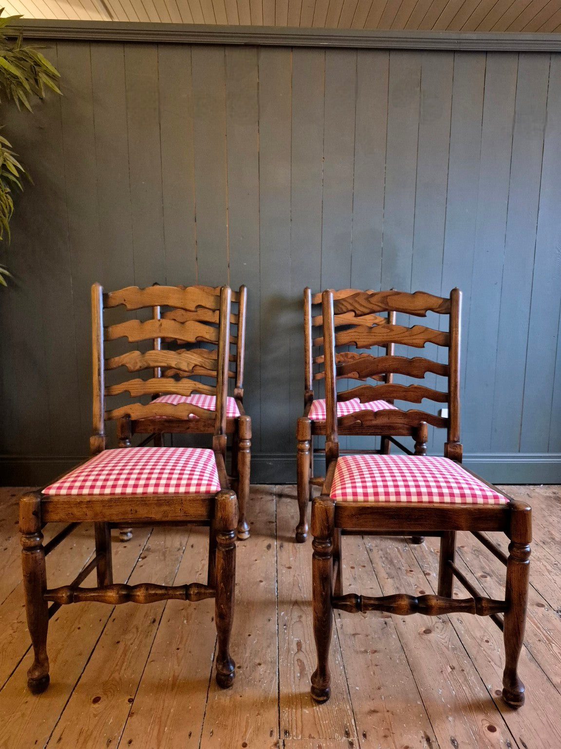 Set of Six Oak Ladder Back Dining Chairs Circa 1920's