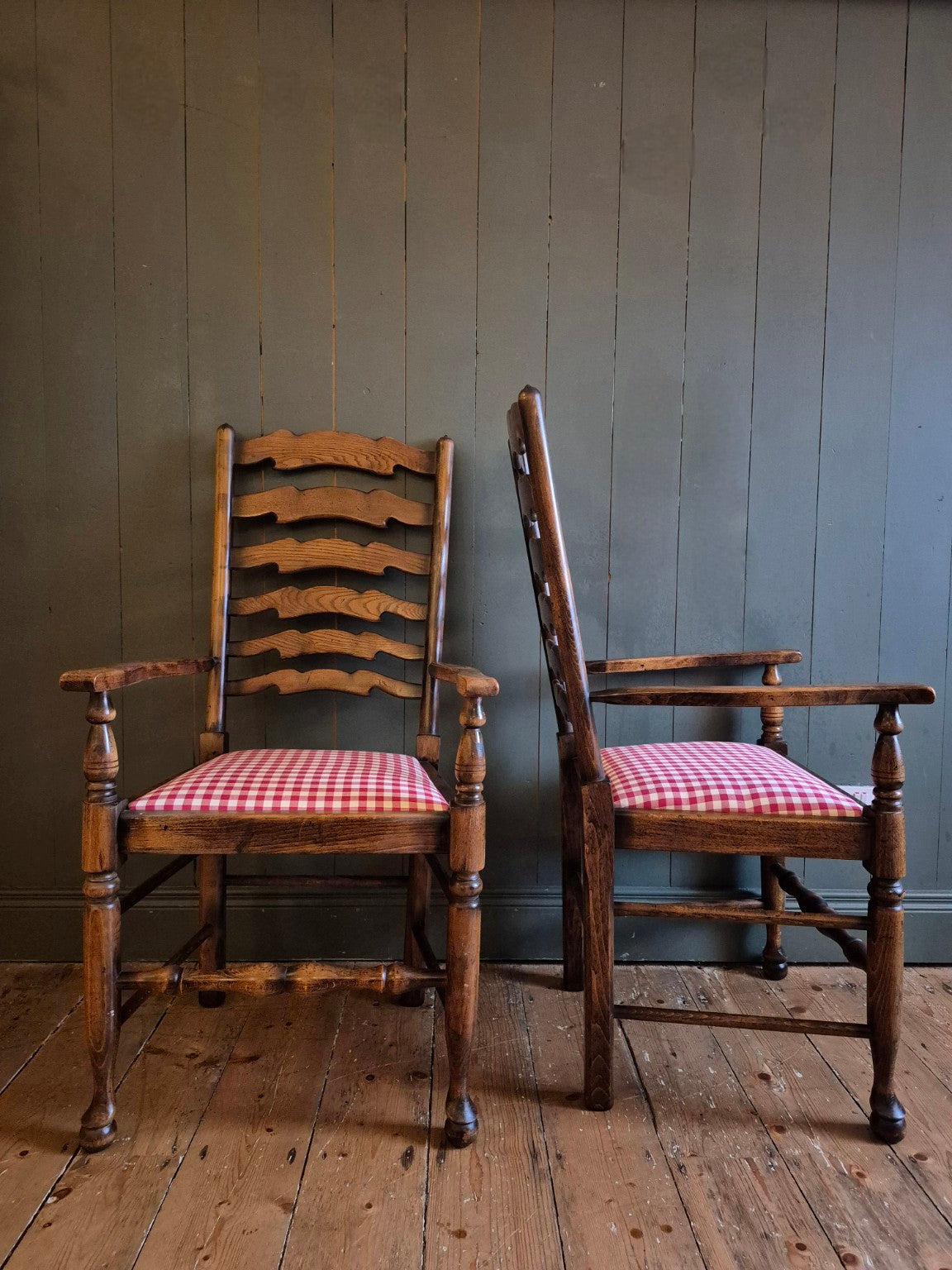 Set of Six Oak Ladder Back Dining Chairs Circa 1920's