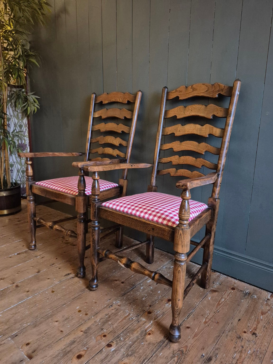 Set of Six Oak Ladder Back Dining Chairs Circa 1920's