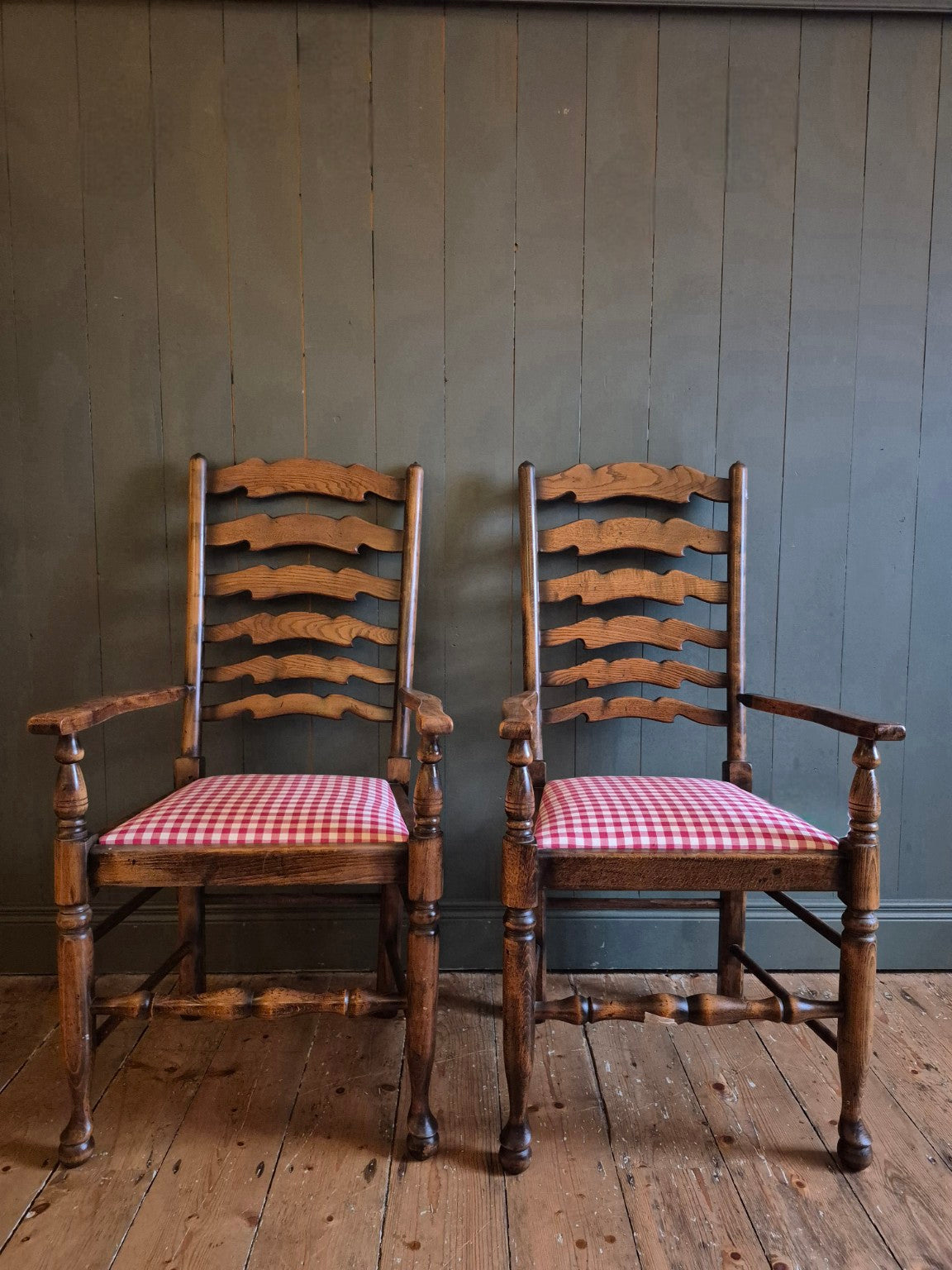 Set of Six Oak Ladder Back Dining Chairs Circa 1920's