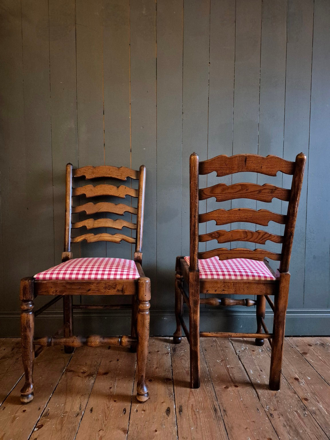 Set of Six Oak Ladder Back Dining Chairs Circa 1920's
