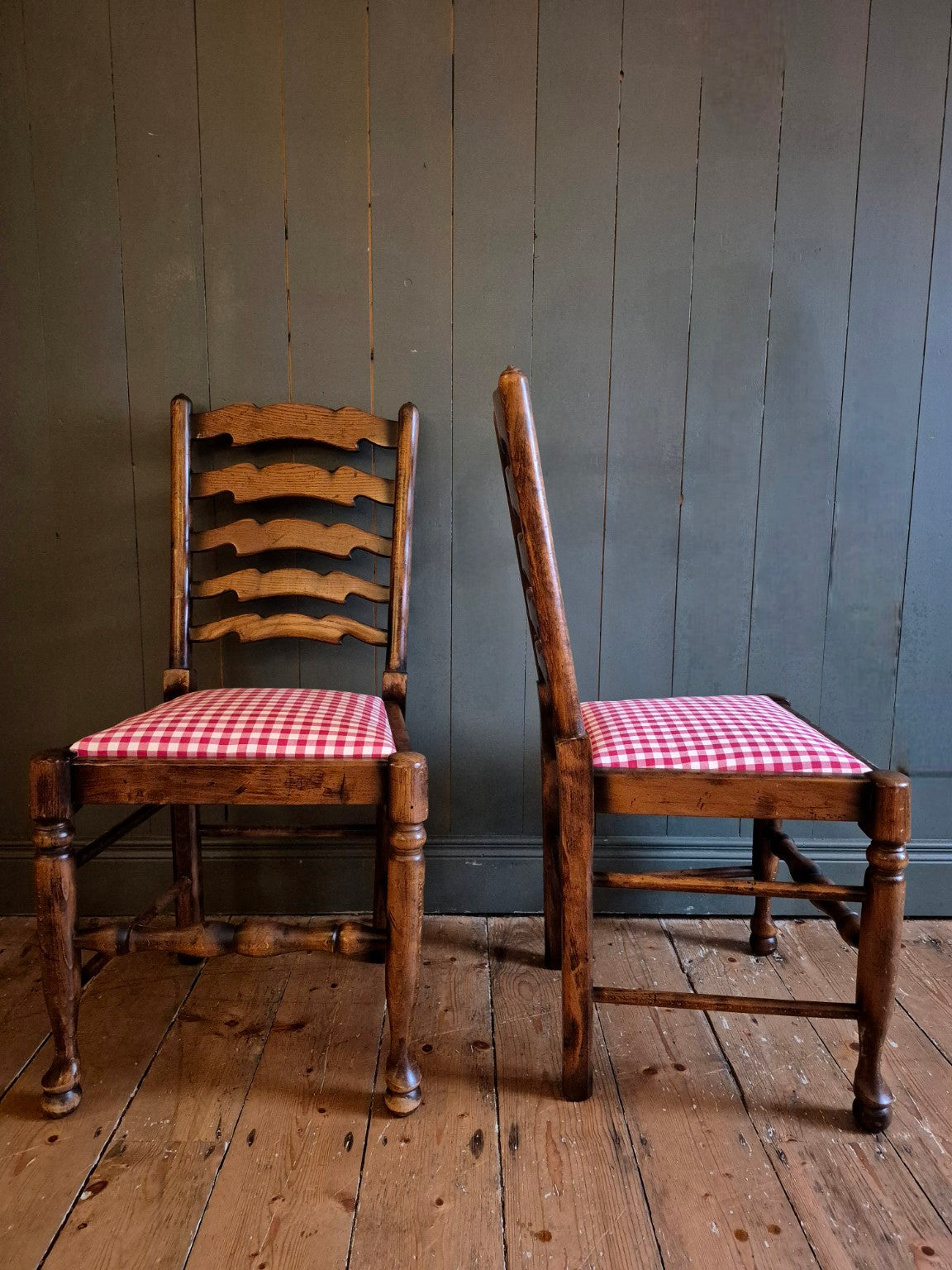 Set of Six Oak Ladder Back Dining Chairs Circa 1920's