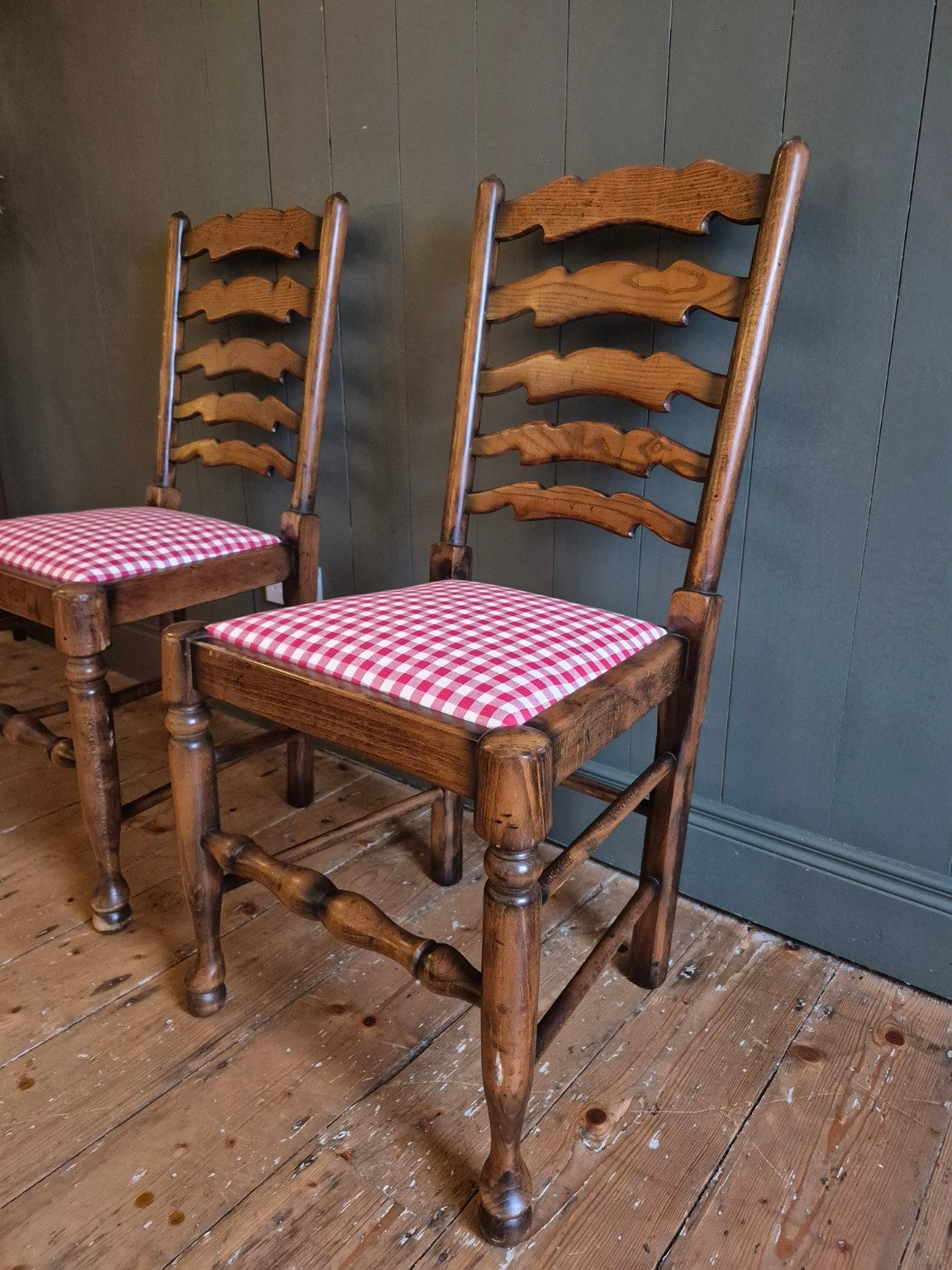 Set of Six Oak Ladder Back Dining Chairs Circa 1920's