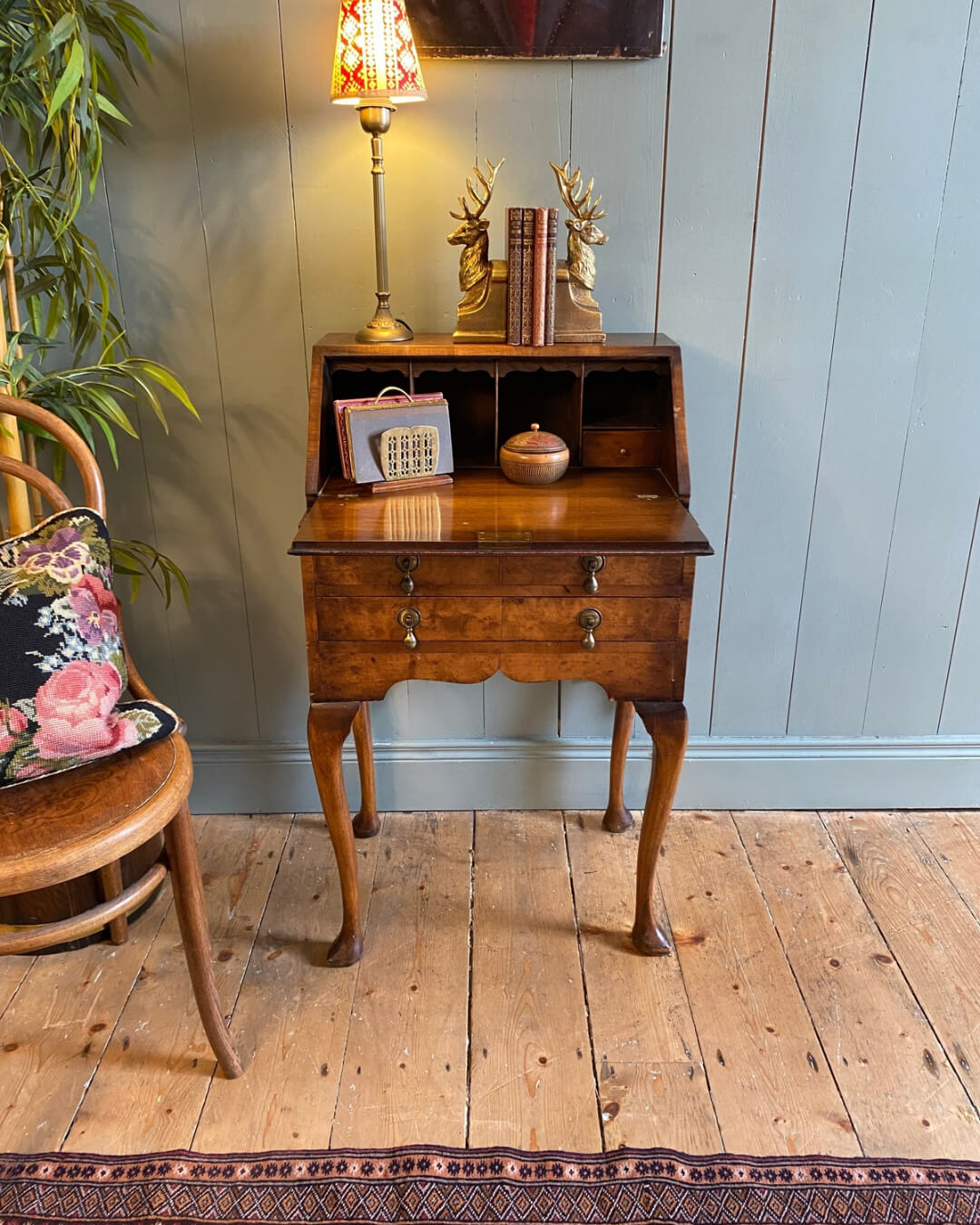 1930s Burr Walnut Fall Front Writing Bureau