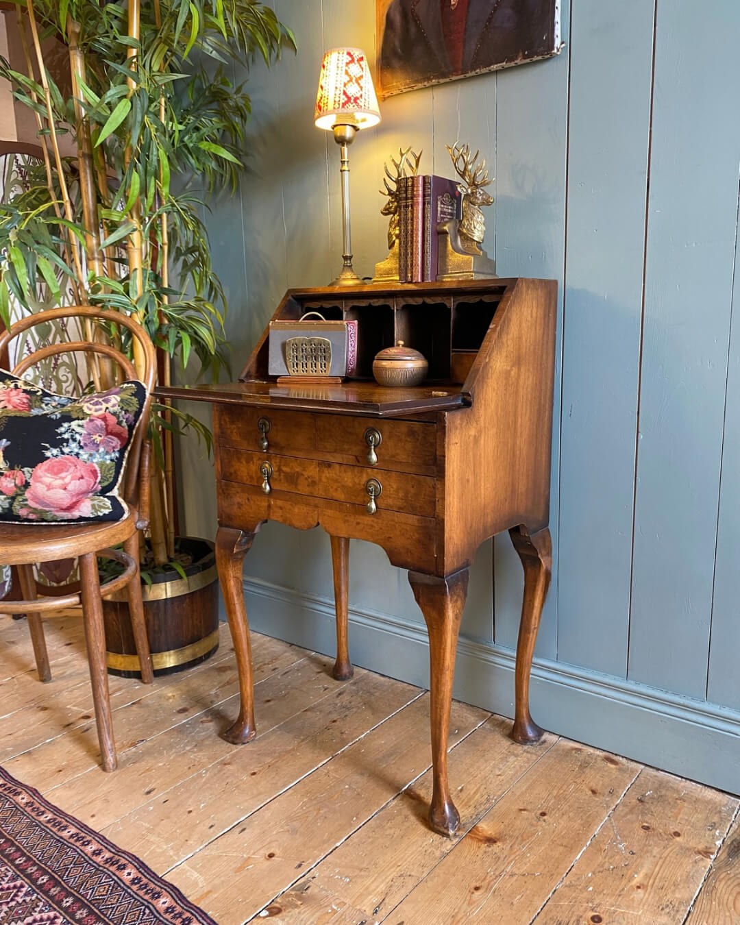 1930s Burr Walnut Fall Front Writing Bureau