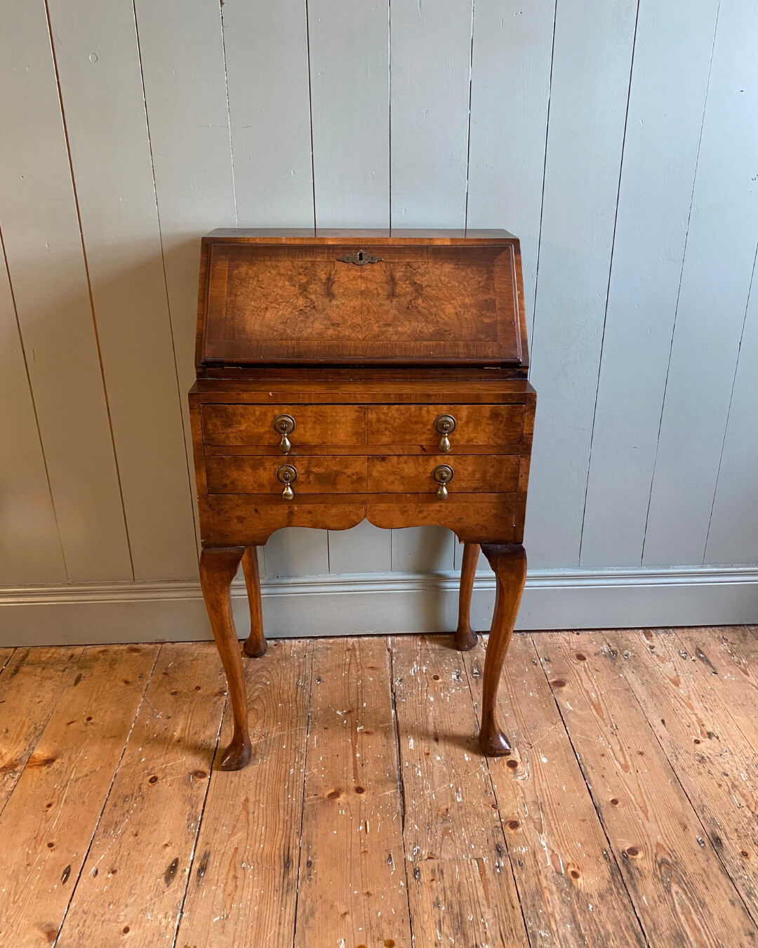 1930s Burr Walnut Fall Front Writing Bureau