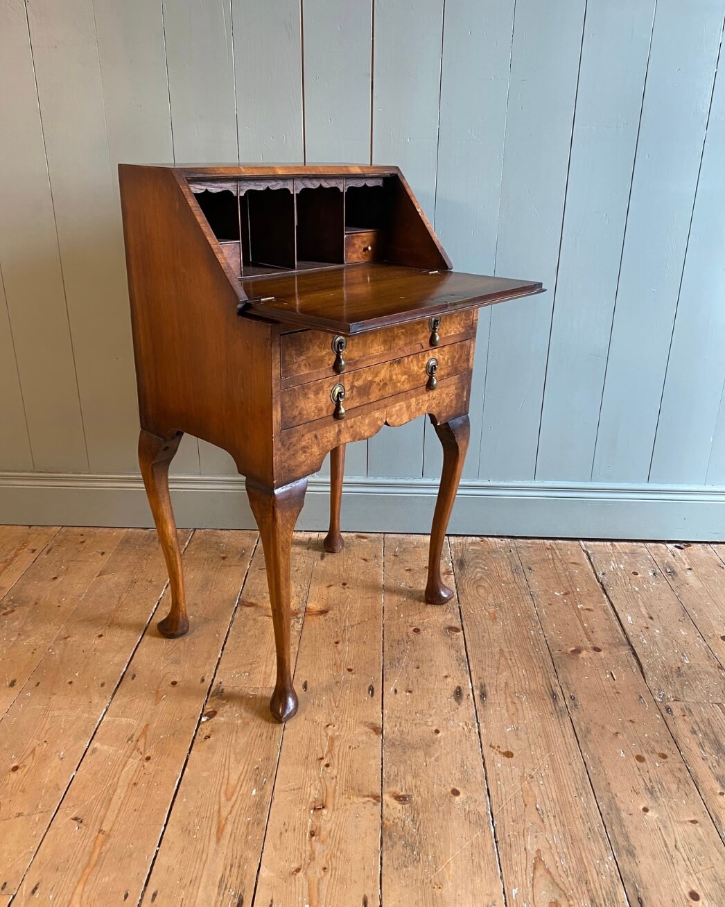 1930s Burr Walnut Fall Front Writing Bureau