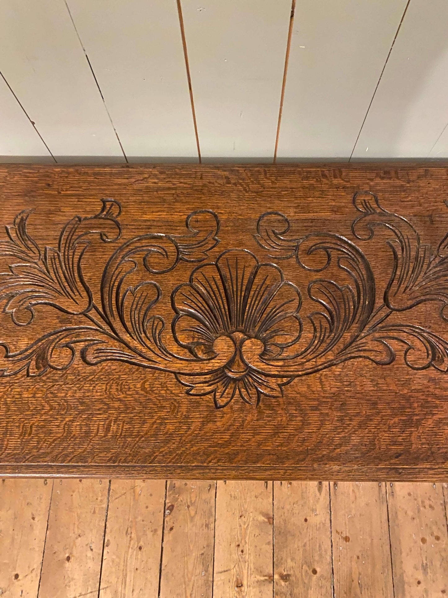 1930s Carved Oak Monks Bench