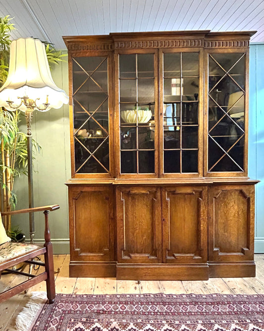 1930s Oak Breakfront Glazed Bookcase