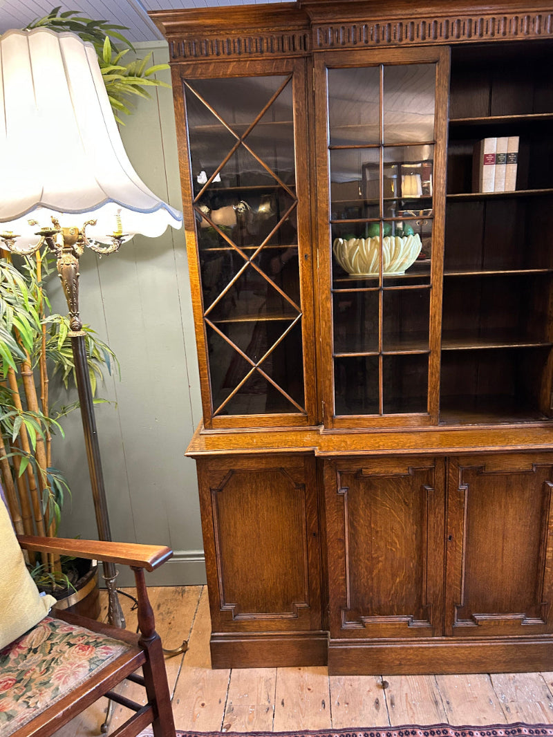 1930s Oak Breakfront Glazed Bookcase