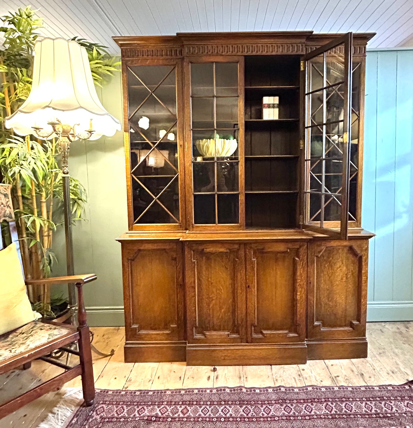 1930s Oak Breakfront Glazed Bookcase