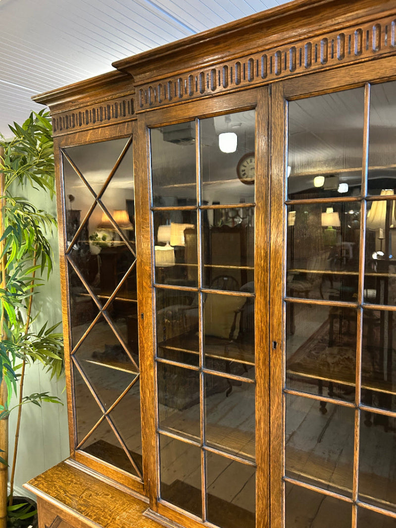 1930s Oak Breakfront Glazed Bookcase