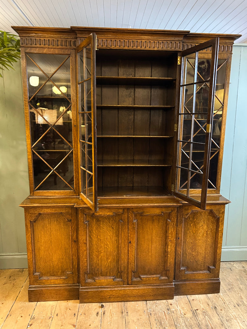 1930s Oak Breakfront Glazed Bookcase