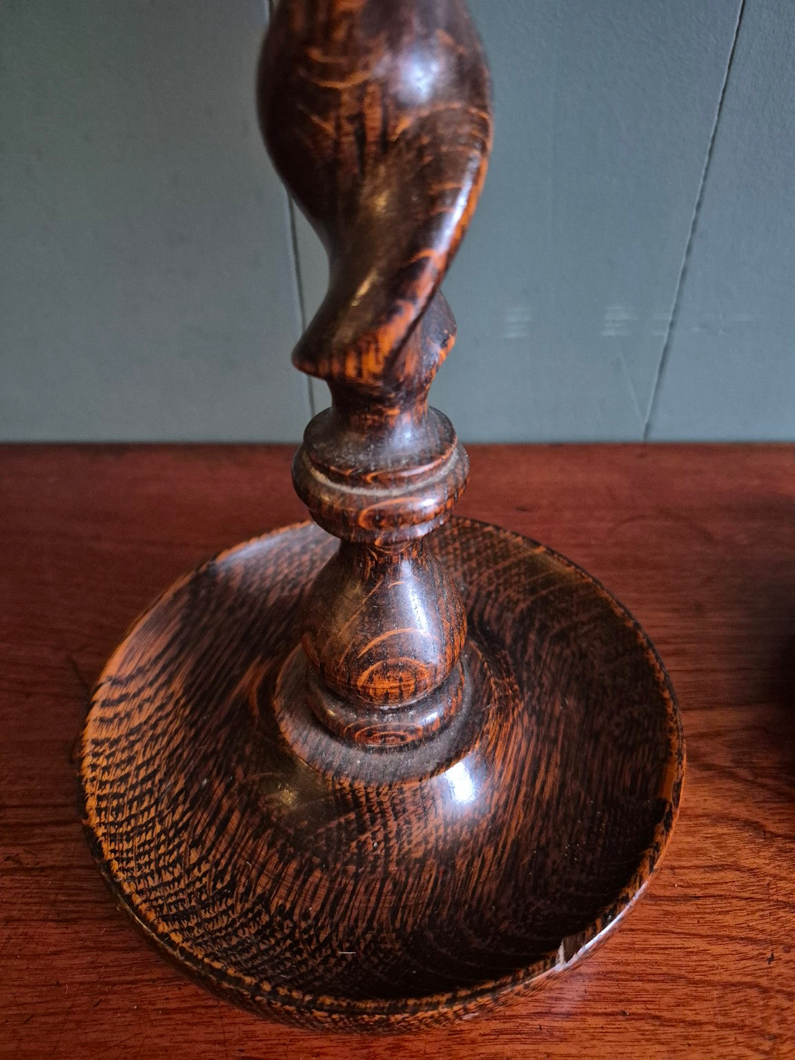 1930's Oak Barley Twist Candlesticks