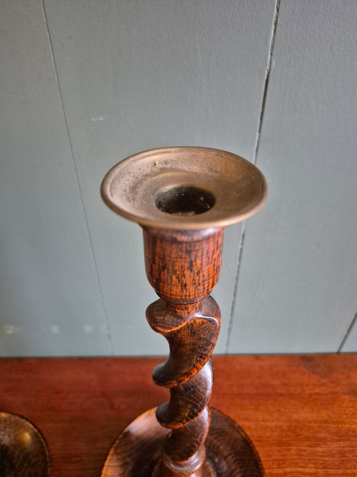 1930's Oak Barley Twist Candlesticks
