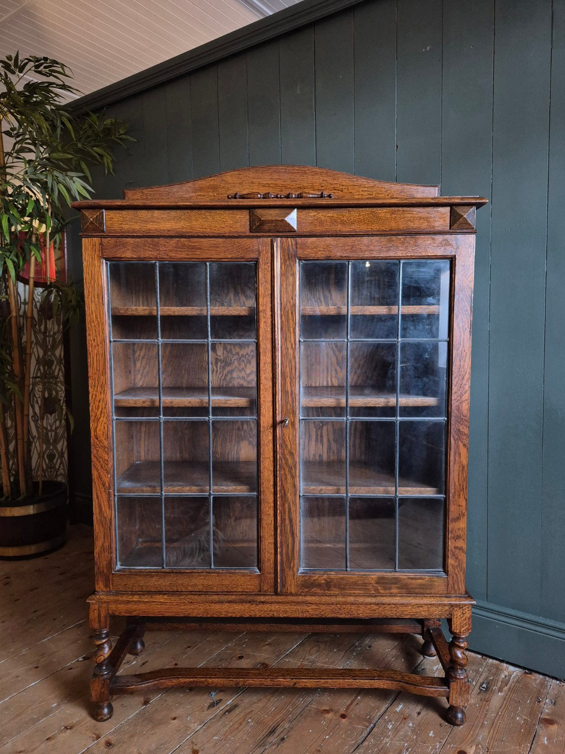 1930's Leaded Glass Oak Bookcase