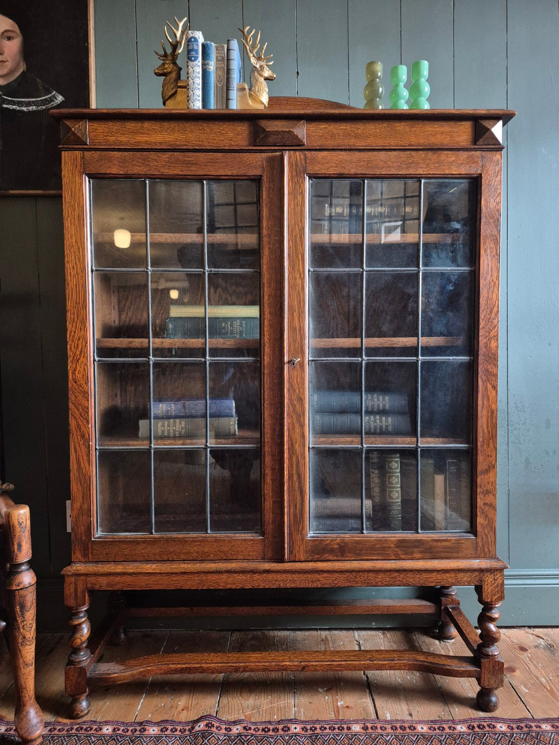 1930's Leaded Glass Oak Bookcase