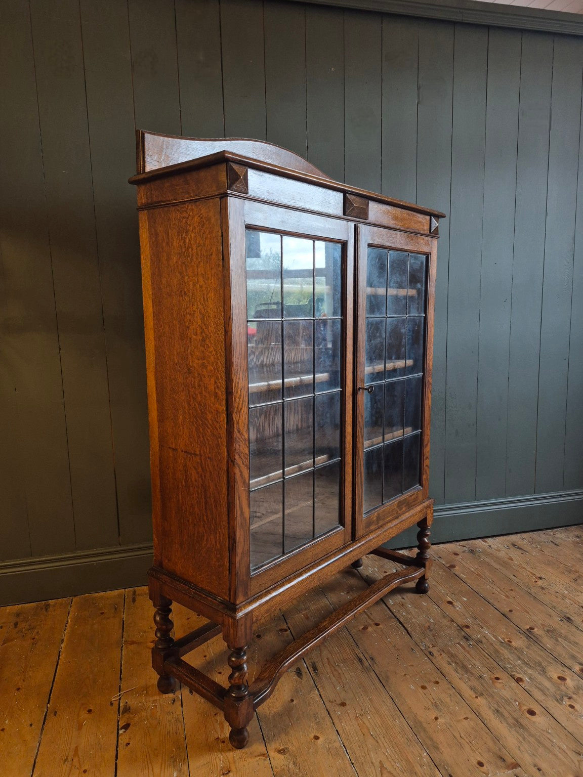 1930's Leaded Glass Oak Bookcase