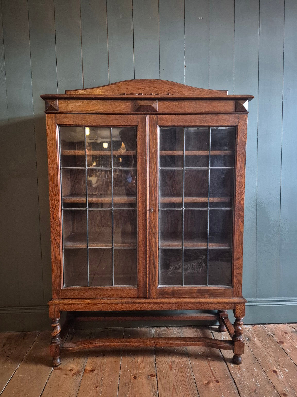 1930's Leaded Glass Oak Bookcase