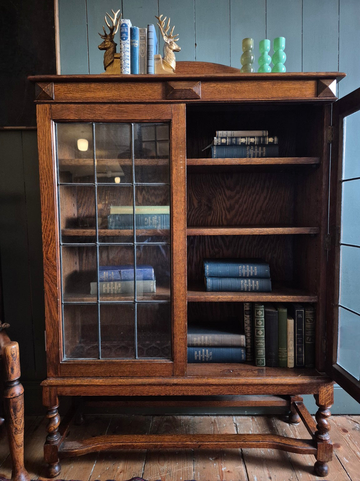 1930's Leaded Glass Oak Bookcase
