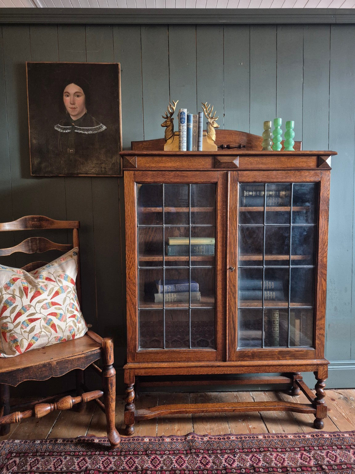 1930's Leaded Glass Oak Bookcase