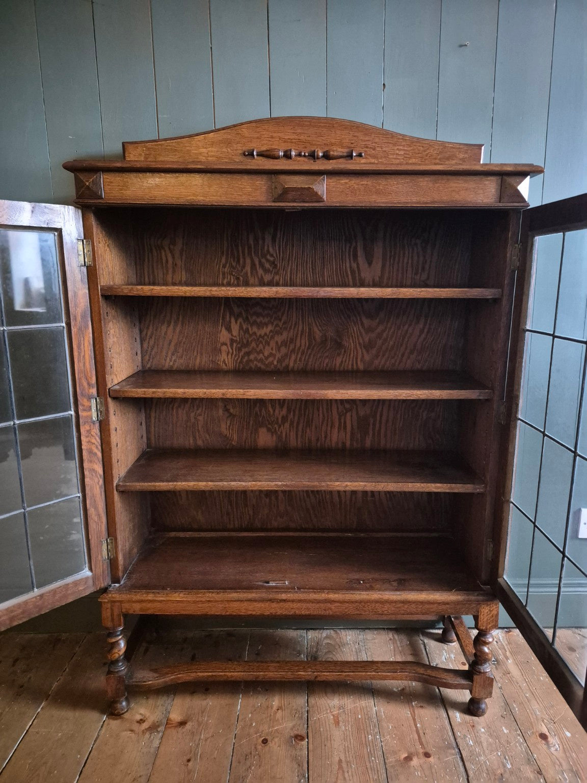 1930's Leaded Glass Oak Bookcase