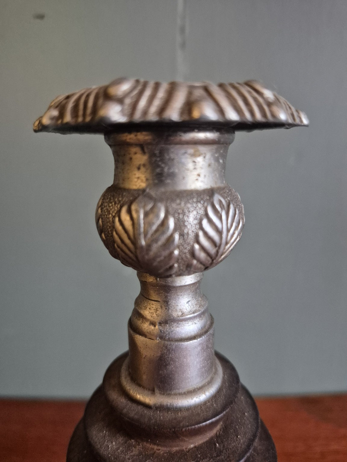 Oak and Metal Candlesticks Circa 1930s