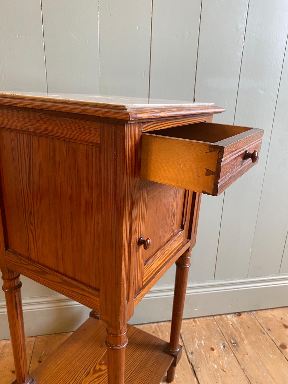 Antique French Pitch Pine Bedside Cabinet