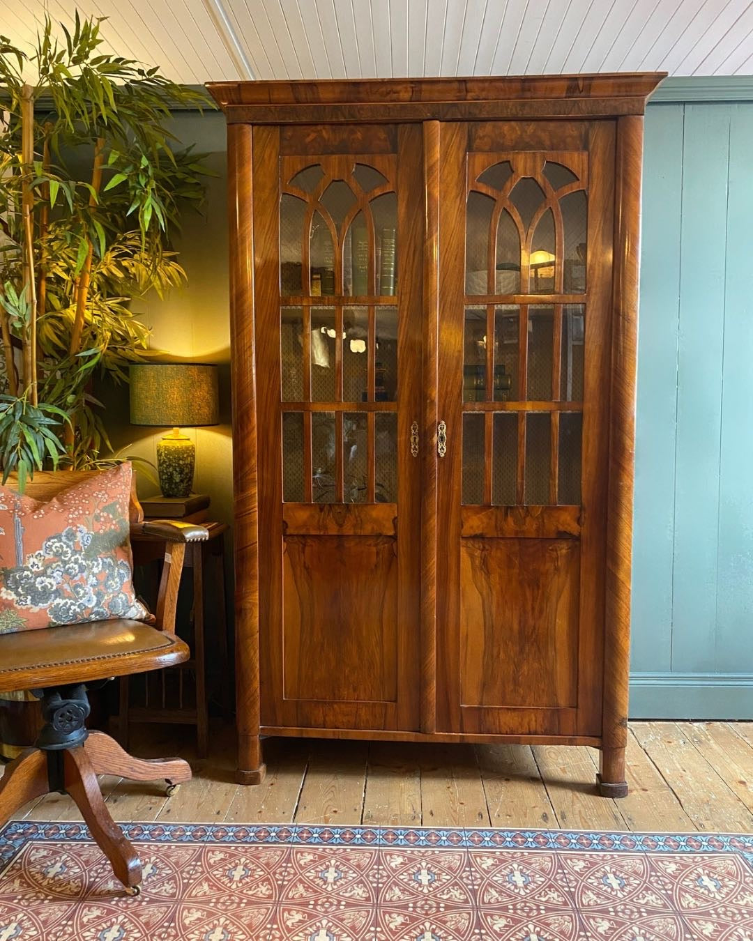 19th Century Biedermeier Walnut Veneer Vitrine