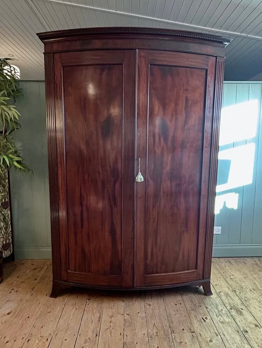 19th Century Bow Front Mahogany Wardrobe
