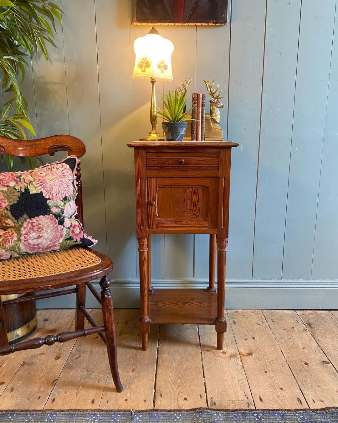 Antique French Pitch Pine Bedside Cabinet