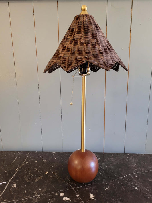 Gold Stem Lamp with Rattan Shade