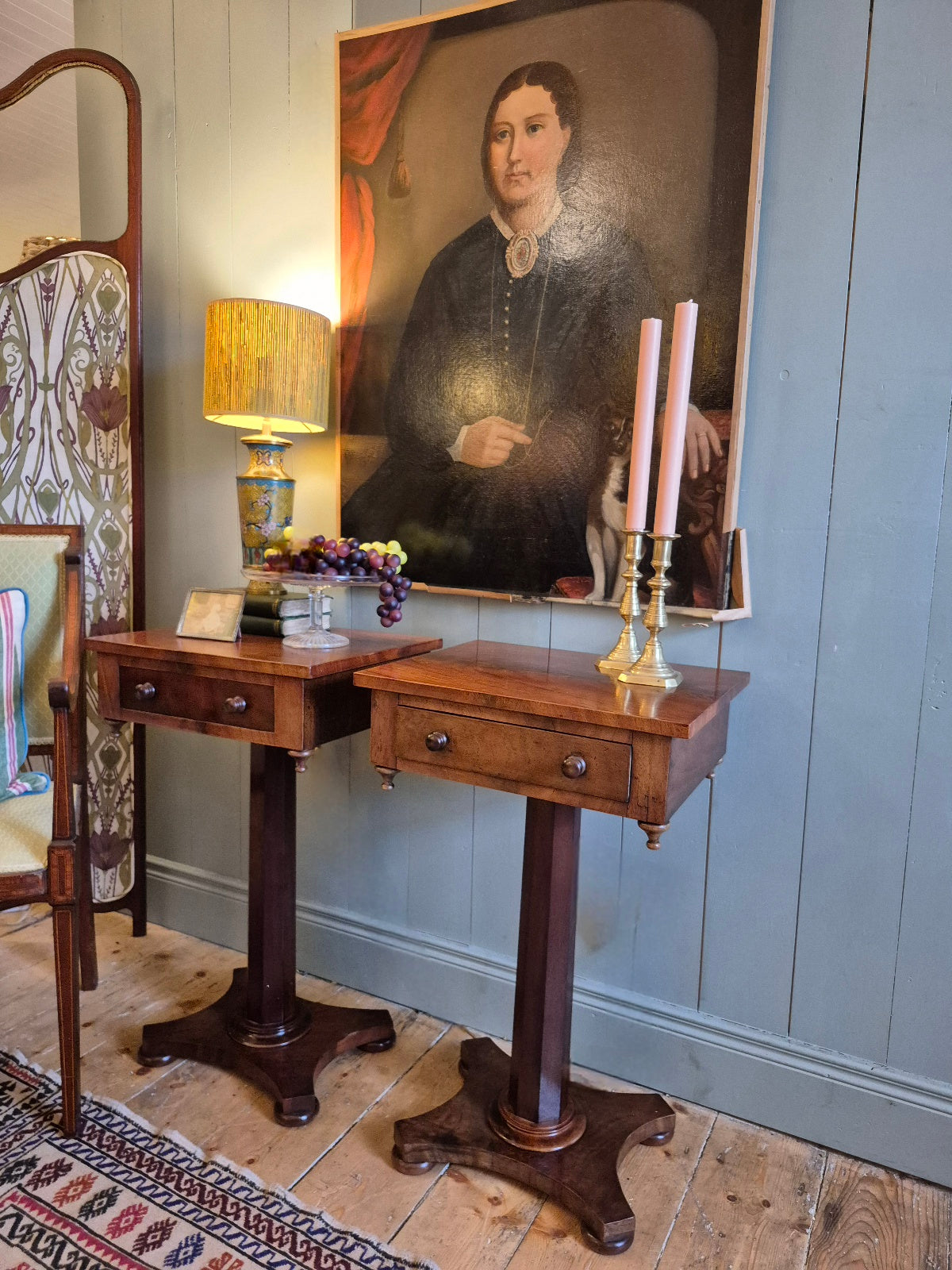 Victorian Pair of Pedestal Side Tables