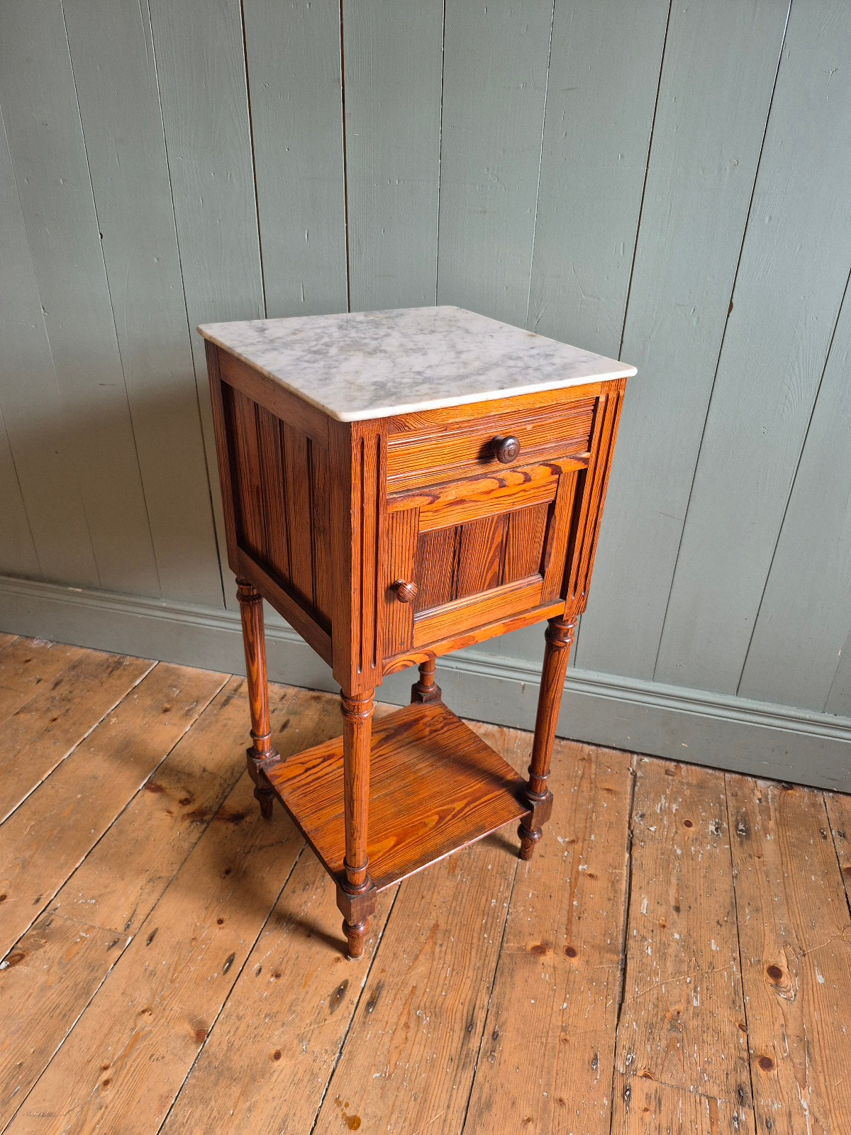 Antique French Pine and Marble bedside Table