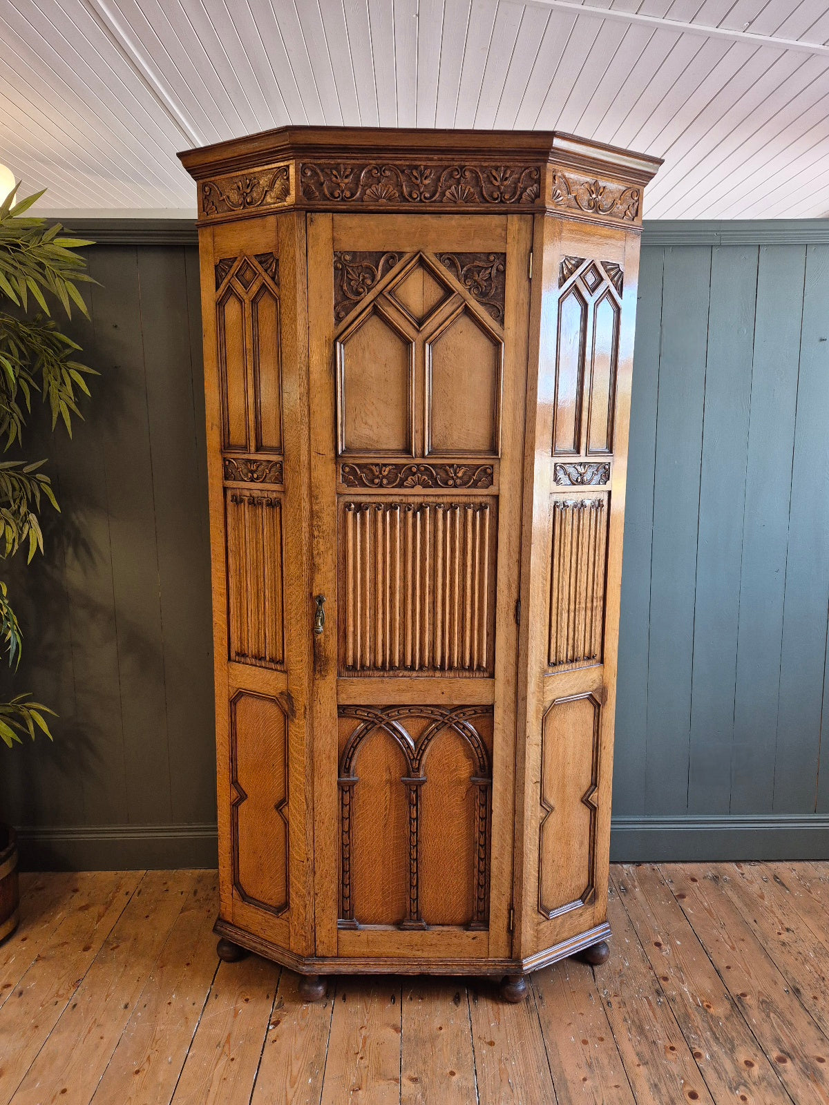 Solid Oak Gothic Wardrobe