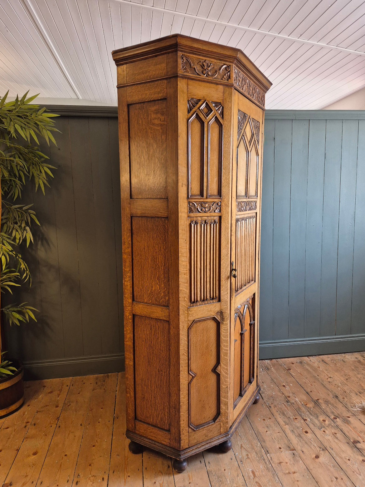 Solid Oak Gothic Wardrobe