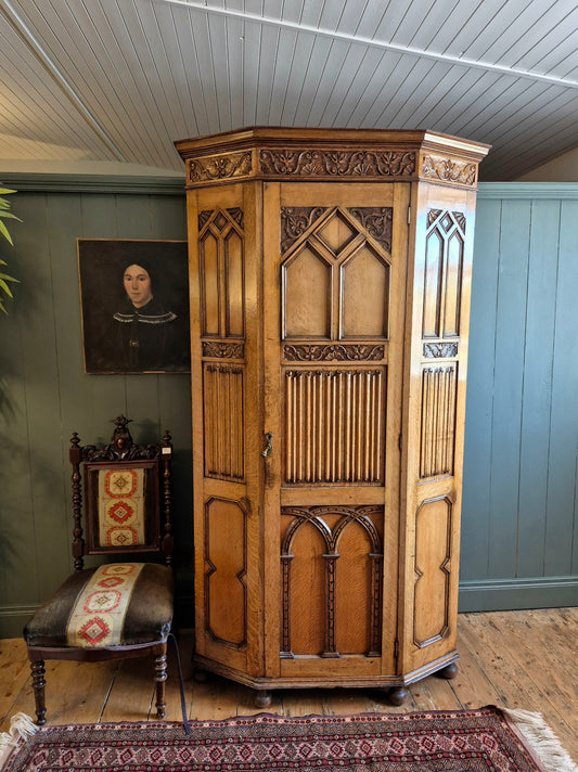Solid Oak Gothic Wardrobe